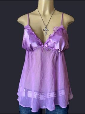 VINTAGE Y2K purple sheer la senza babydoll satin bow top